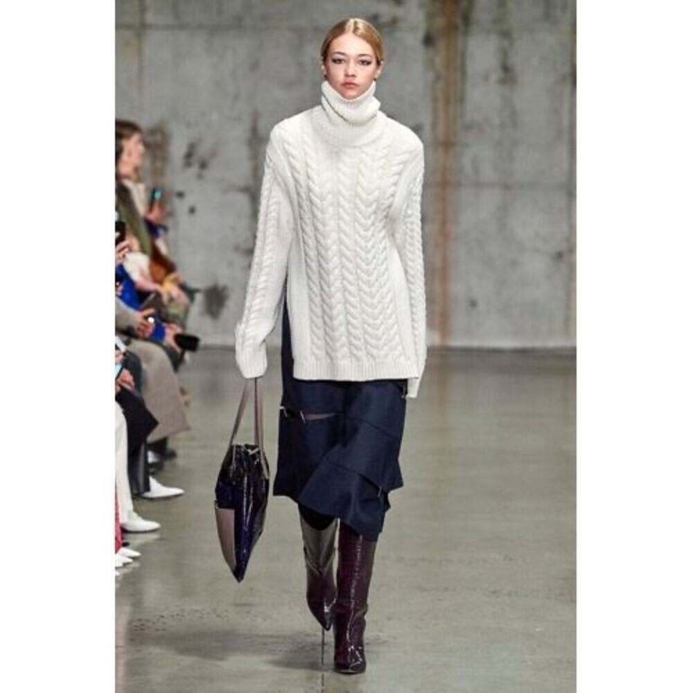 TIBI Women's Turtleneck Sweater Cable Knit Open Back In Cream Size XS/S $1150